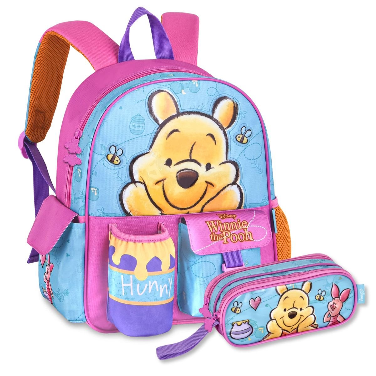 Kit Escolar Mochila Costas com Estojo Duplo Ursinho Pooh