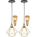 Ver imagem 1 de 2 Pendentes Aramado Diamante Luminária Lustre Retrô Balcão Dourado + 2 Lâmpada Led ST64 Vintage