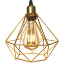 Ver imagem 3 de 2 Pendentes Aramado Diamante Luminária Lustre Retrô Balcão Dourado + 2 Lâmpada Led ST64 Vintage