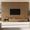 Ver imagem 1 de Rack Extensível com Painel Ripado TV 86 Polegadas Planejado 320x250cm Aruá CabeCasa MadeiraOriginals
