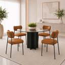 Ver imagem 1 de Kit 4 Cadeiras Sala de Jantar Lisa Pés Preto PU Caramelo m² - Monari Design