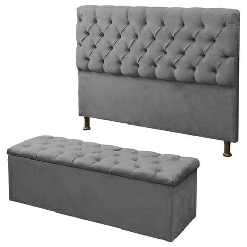 Kit Cabeceira Baby + Calçadeira Itália King 195 CM Suede Cinza - D A Decor