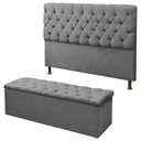 Ver imagem 1 de Kit Cabeceira Baby + Calçadeira Itália King 195 CM Suede Cinza - D A Decor