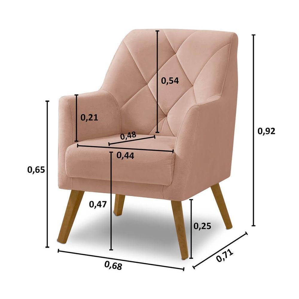 Poltrona Decorativa Bordada Magali Veludo Rosê Lansofbr - 2