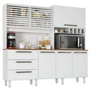 Ver imagem 1 de Armário para Cozinha Kit Mega 6 Portas 3 Gavetas 207,4cm Branco Fosco Brilho Zanzini Móveis