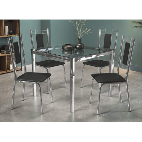 Conjunto Sala de Jantar Mesa com 4 Cadeiras Estofadas Cromado 051 Kappesberg Crome Cromado/tecido Si