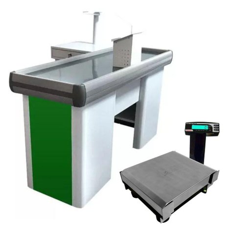 Caixa Supermercado Empacotador Verde 1,50m Check Out e Balança 30kg Urano Bivolt