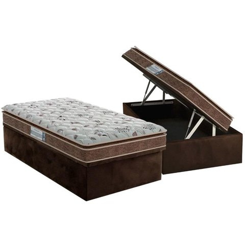 Cama Box Baú Solteiro: Colchão Espuma D45 Probel Advanced Pillow Super + Base CRC Suede Brown(88x188