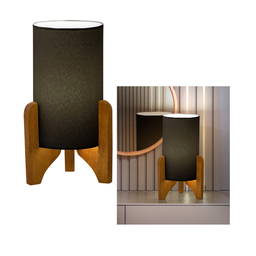 Abajur Luminária de Mesa Tecido Linho Cor Preto Pés Madeira Fio 1,5m 127/220v - 5