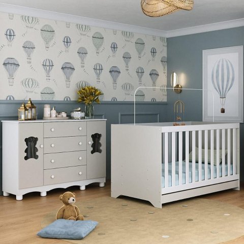 Berço Americano 3 em 1 com Cômoda 2 Portas 4 Gavetas Ternura Multimóveis Mp4730 Branco/off White