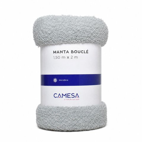 Cobertor Manta Solteiro Peseira para Cama Sofá Antialérgica Bouclé Cinza 1,50x2,00m - Camesa