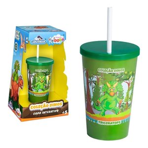 Copo Interativo Triceratops Coleção Dino 750ml com Tampa e Canudo +5 Anos Adijomar Brinquedos