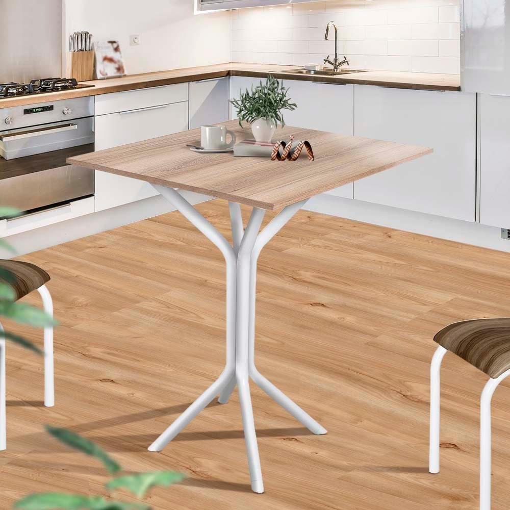Mesa Quadrada para Cozinha Aço 4 Lugares 68cm Branco Carvalho Magnus Jm Móveis