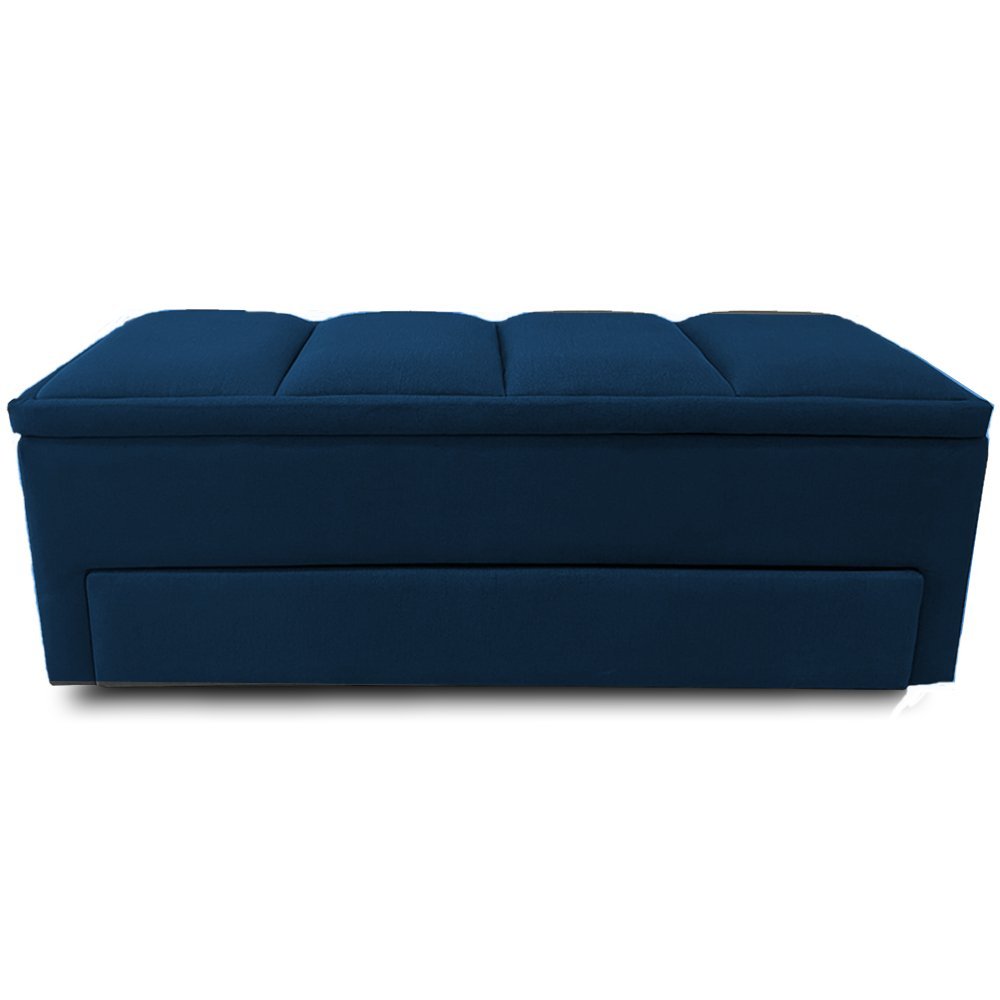 Recamier Baú C/ Sapateira para Cama Solteiro Pólux 90cm Estofada -making Art:azul Marinho