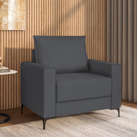 Poltrona para Sala Estar com Pés de Metal Coleção Premium Cinza Grafite