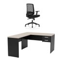 Ver imagem 3 de Mesa de Escritório em L 140x60cm com 2 Gavetas + Cadeira de Escritório Ergonômica Reclinável