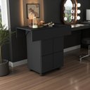 Ver imagem 2 de Mesa Dobrável Annie 4 Banquetas Mdf Retrátil Rodízios Multiuso Compacta Funcional:preto