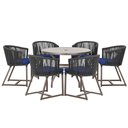 Ver imagem 1 de Mesa com 6 Cadeiras de Jantar Roma 120cm e Noronha em Alumínio Marrom Corda Náutica Estofado 10 Tram