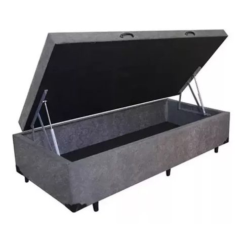 Base Box Baú Solteiro Suede Cinza - 42x88x188