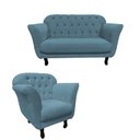 Ver imagem 2 de Kit Namoradeira + 1 Poltrona Decorativa Dália Linho Azul Pés Madeira