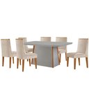 Ver imagem 2 de Mesa de Jantar Diane 180cm Tampo MDF Vidro 6 Cadeiras Lisboa Moderna Veludo Creme Off White Naturale