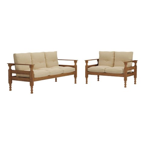 Jogo de Sofá Madeira Maciça 2 e 3 Lugares Liz Multimóveis Cr7004 Imbuia/bege