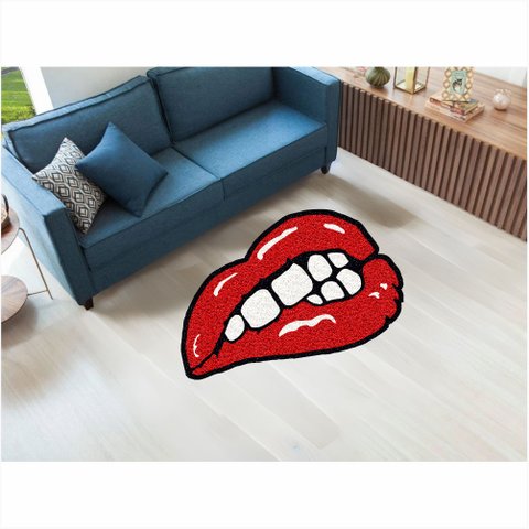 Tapete Capacho Boca no Formato 80x50 Cm para Decoração.:vermelho