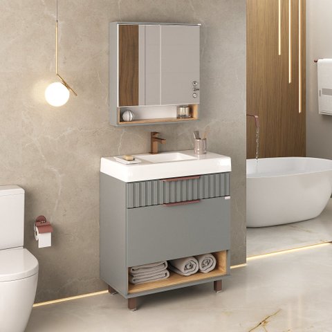 Conjunto Teodora 78cm com Pés Lavatório Jade - Fabribam Catedral/avelã