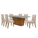 Ver imagem 1 de Mesa Sala de Jantar Aida 180cm e 6 Cadeiras Safira Moderna Veludo Creme/off White/imbuia