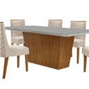 Ver imagem 2 de Mesa Sala de Jantar Aida 180cm e 6 Cadeiras Safira Moderna Veludo Creme/off White/imbuia