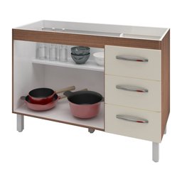 Balcão Cozinha Armário Gabinete para Pia de 120 cm Bianca 2 portas e 3 Gavetas Savana e Off-White - 3