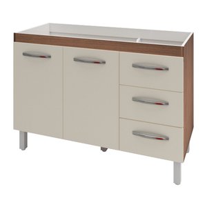 Balcão Cozinha Armário Gabinete para Pia de 120 cm Bianca 2 portas e 3 Gavetas Savana e Off-White