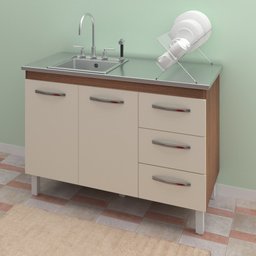Balcão Cozinha Armário Gabinete para Pia de 120 cm Bianca 2 portas e 3 Gavetas Savana e Off-White - 2
