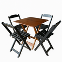 Ver imagem 1 de Conjunto Mesa Dobrável 70x70 Tampo Mdf e 4 Cadeiras Dobrável Retrátil:imbuia/preto