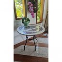 Ver imagem 4 de Mesa Redonda Tampo em Mosaico Base Cruz em Ferro Resistente a UV Branco 130cm Mosaico