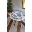 Ver imagem 2 de Mesa Redonda Tampo em Mosaico Base Cruz em Ferro Resistente a UV Branco 130cm Mosaico