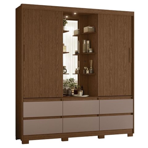 Guarda Roupa Solteiro Atena 2 Portas 6 Gavetas Flex Nogueira/capuccino com Led – Móveis Albatroz