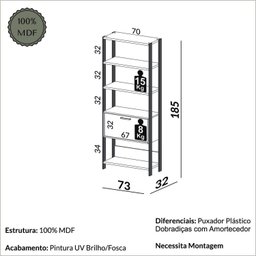 Estante para Livros 185cm X 73cm Contemporâneo - 3