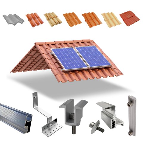 Kit Estrutura Fixador Linha C 1,20m para 02 Placas Painel Solar Alumínio e Inox | Telha Cerâmica Cim