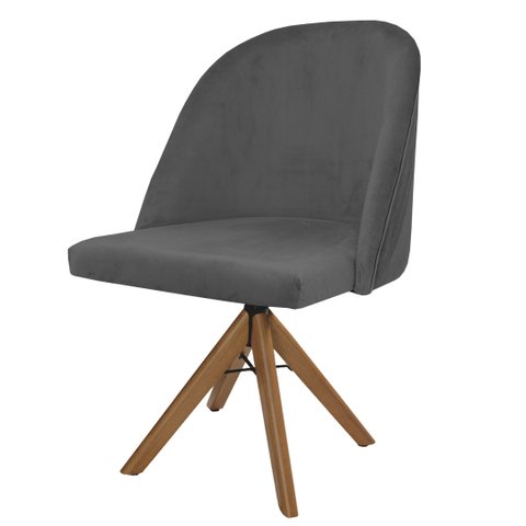 Cadeira Poltrona Sophia Grafite Base Giratória De Madeira Para Sala de Jantar