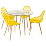 Mesa redonda com tampo de vidro 100 cm + 4 cadeiras Clarice Cloe Amarelo - 1