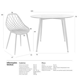 Mesa redonda com tampo de vidro 100 cm + 4 cadeiras Clarice Cloe Amarelo - 8