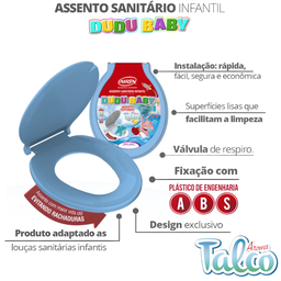 Assento Tampa para Vaso Sanitário Oval Infantil Especial Dudubaby Perfumado Talco Azul Durín - 3