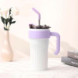 Copo Caneca Térmico com Tampa Canudo Alça Inox Branco 800ml - 1