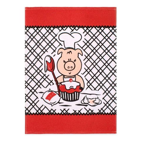 Pano de Copa Kazzavip Estampado Cooking Porquinho 100% Algodão 50CMX65CM Branco Buettner