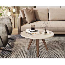 Mesa de Centro Lívia Sala Decorativa Redonda Tripé Pés Palito - Jm3:off White - 4
