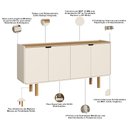 Ver imagem 5 de Aparador Buffet para Sala de Jantar 4 Portas 160cm Orgânico Nordic A03 Hanover Off White Roble - Lya