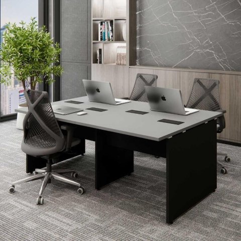 Plataforma de Trabalho para 4 Pessoas Pé Painel 180cm Cinza Sagrado com Preto F5 Office