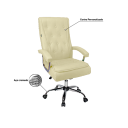 Cadeira de Escritório Presidente - Assento em Pu Cor Fendi - Base Giratória Cromada - 2% Off no Fret - 2