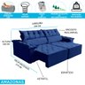 Sofá Amazonas 3 Lugares Retrátil e Reclinável 2,00m Suede Liso Azul - Premium Box - 3